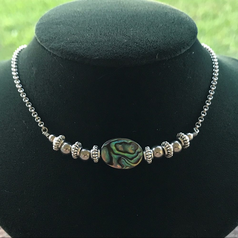 Genuine Abalone shell boho silver choker necklace - Picture 7 of 8